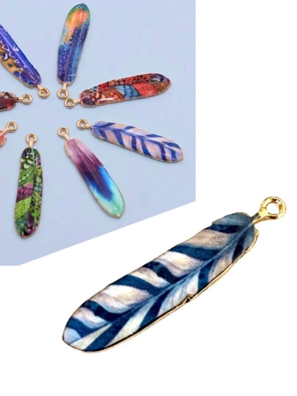 🔴 5 for $10 ONE Colorful Enamel Feather Pendant Charm Boho Jewelry Making